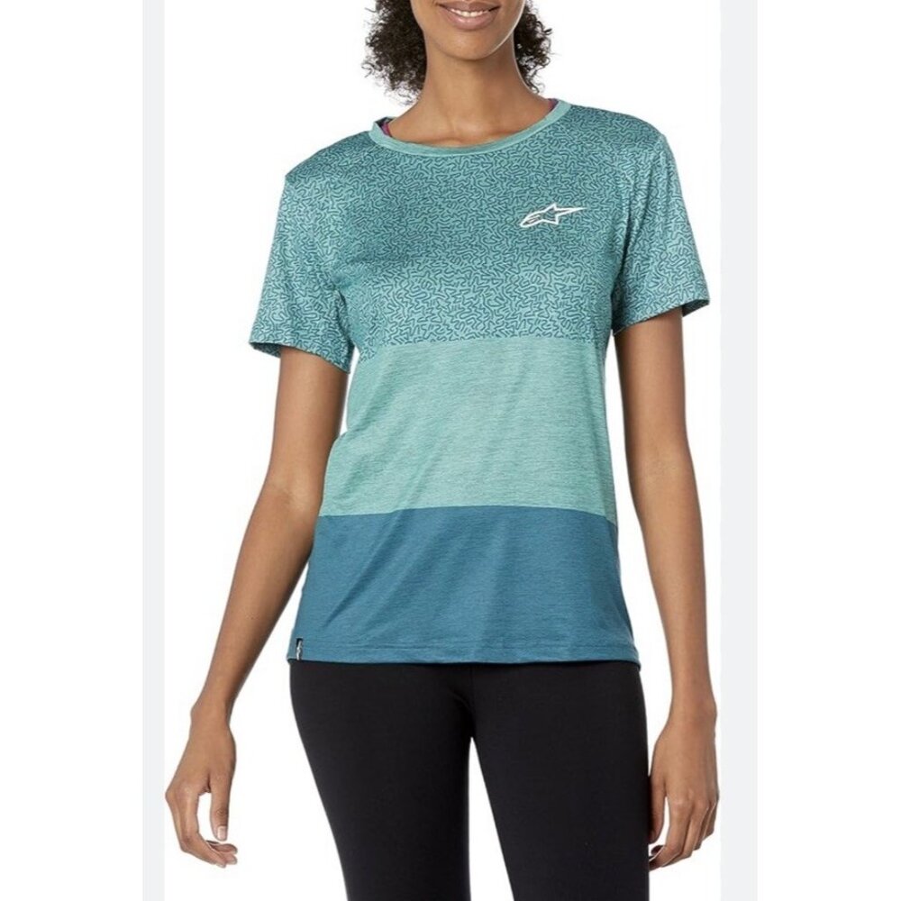 Alpine Stars Blue Still Water Women's L Short Sleeve Jersey Shirt READ